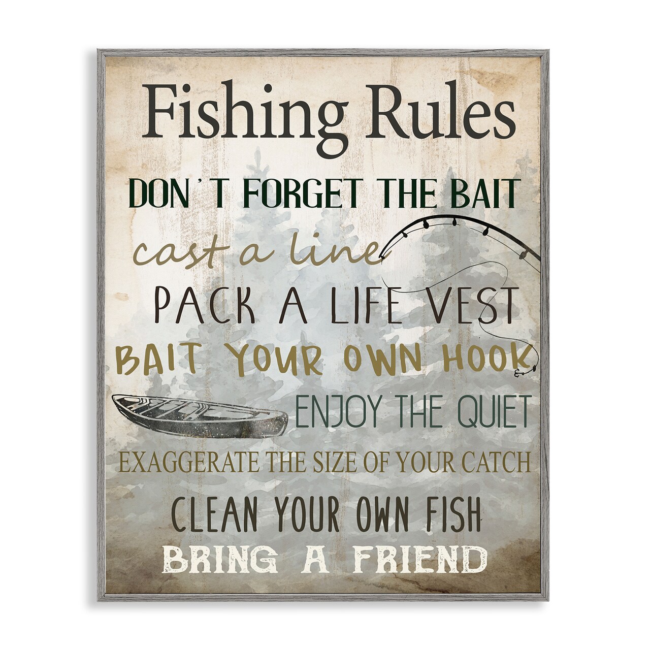 Stupell Industries Fishing Rules List Framed Giclee Wall Art Design by Kim Allen